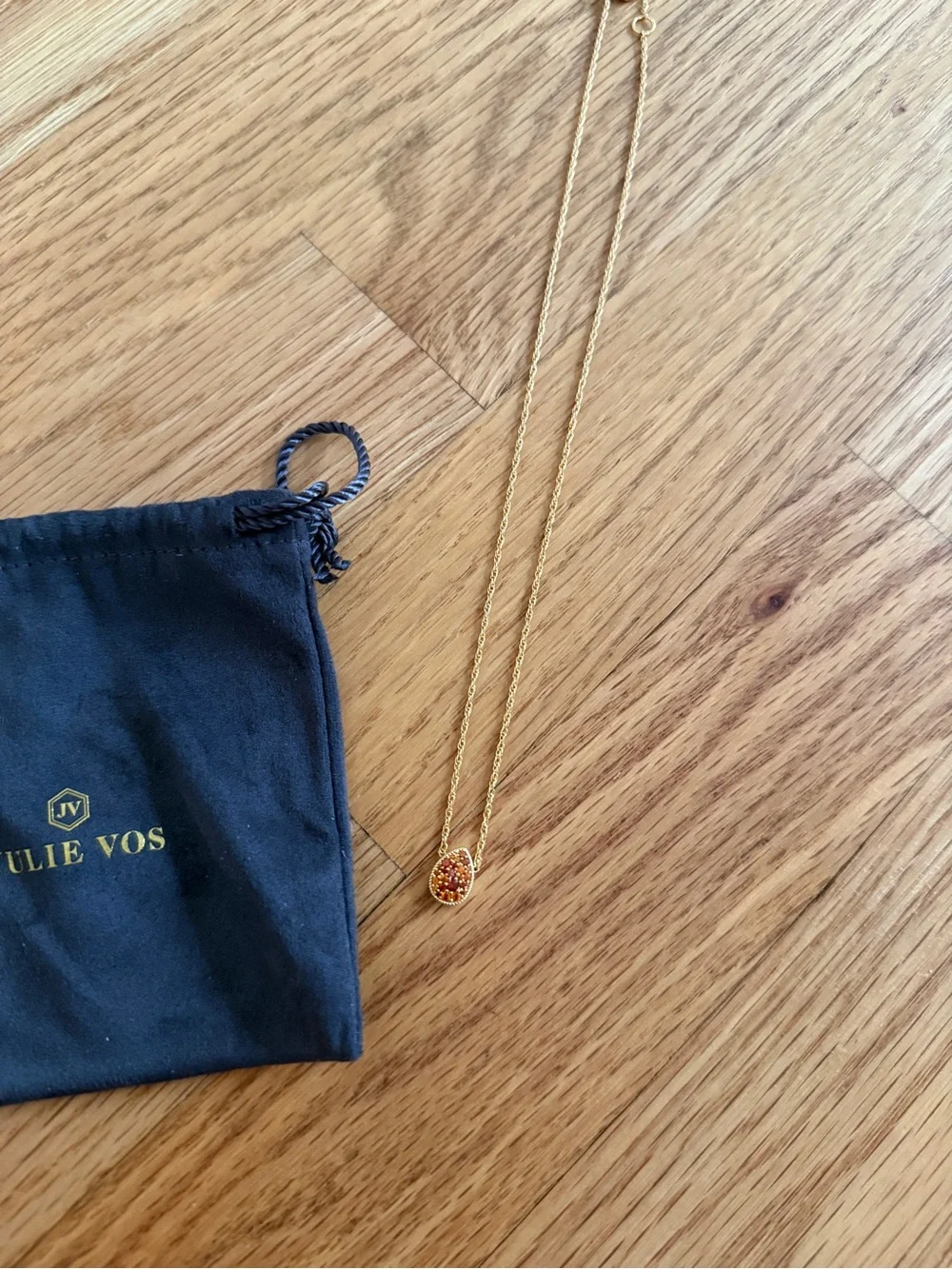 Julie Vos birthstone teardrop delicate necklace January garnet